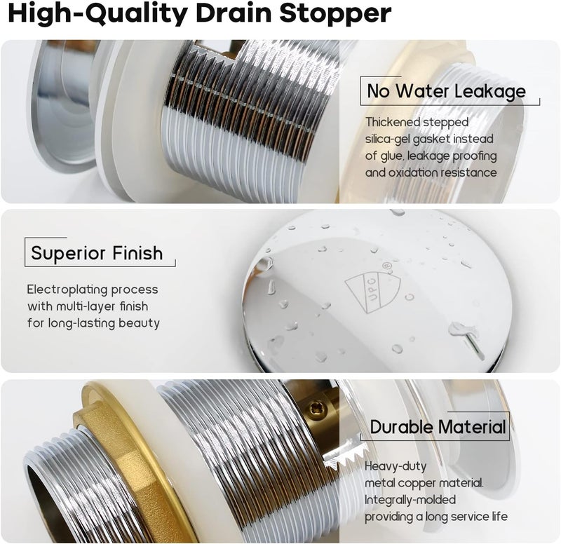 FerdY Pop-up Drain for Freestanding Bathtub, Polished Chrome Finish, cUPC Certification, Freestanding Bathtub Drain Stopper - Image 3